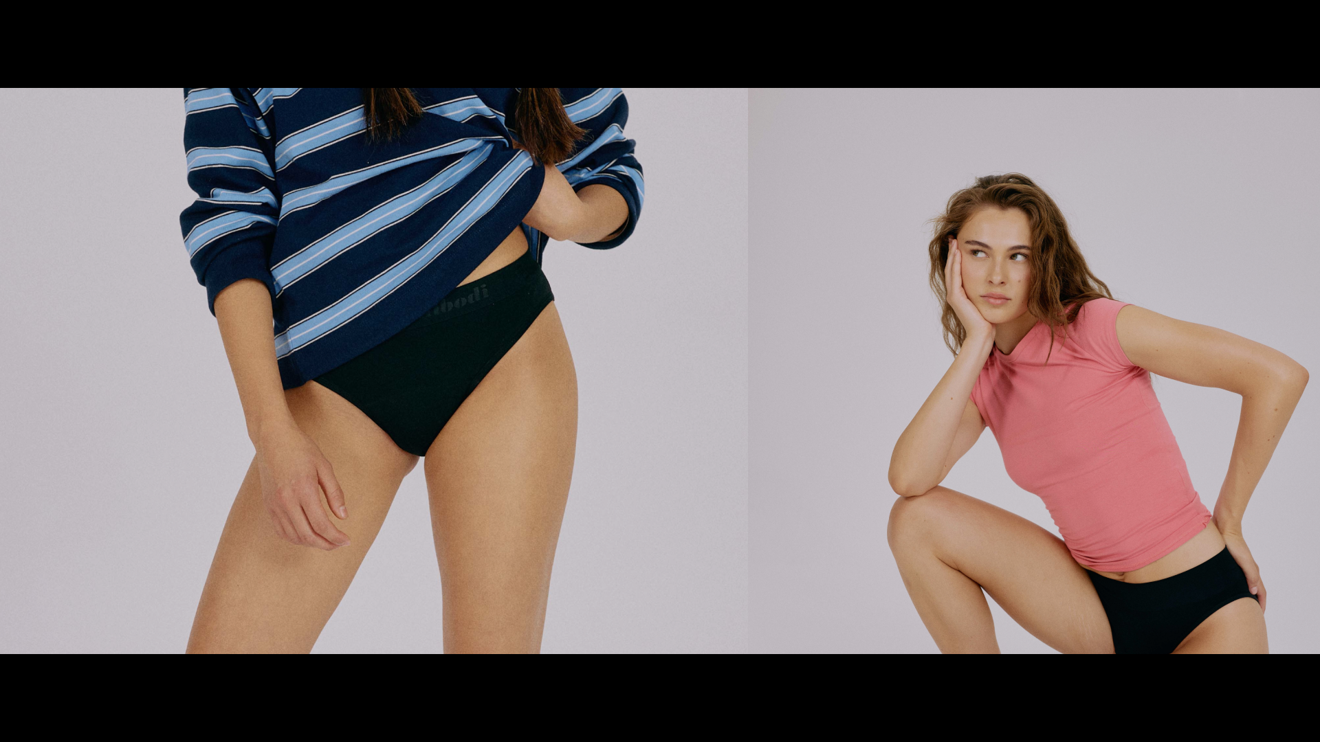 בחורה לובשת תחתוני מודיבודי, המדגימים פתרון ספיגה רב-תכליתי המתאים לימי הווסת, הפרשות, זיעה ודליפות קלות – הרבה מעבר להגדרה של 'תחתוני מחזור' בלבד