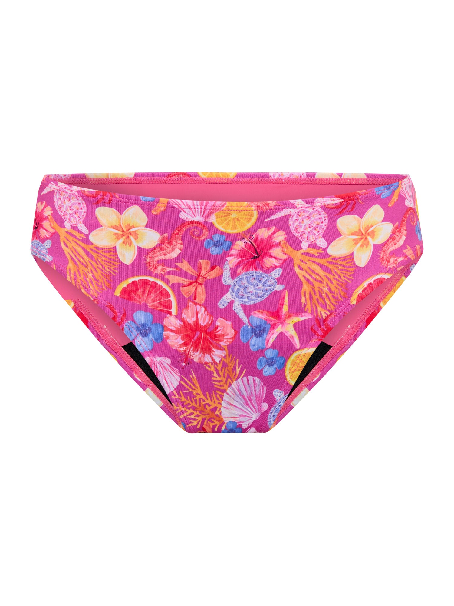 חלק תחתון של בגד ים סופג למחזור לנערות בגזרת היי-לג (מפתח ירך גבוה) בספיגת סופר, פקשוט מוצר נקי על רקע לבן.