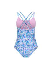 פקשוט של בגד ים שלם קרוס לנערות בהדפס פייזלי מבט חזיתי