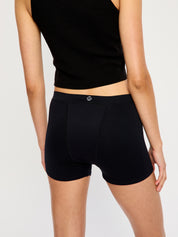 תחתונים למחזור דגם סופטסטרצ' בוישורטס, גזרת אמצע עם כיסוי ישבן מלא, מבט מאחור על הגוף, מידת הדוגמנית - S