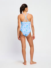 בגד ים שלם קרוס לנערות בהדפס פייזלי מבט מהגב, מידת הדוגמנית 10-12