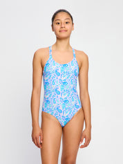 בגד ים שלם קרוס לנערות בהדפס פייזלי מבט חזיתי, מידת הדוגמנית 10-12