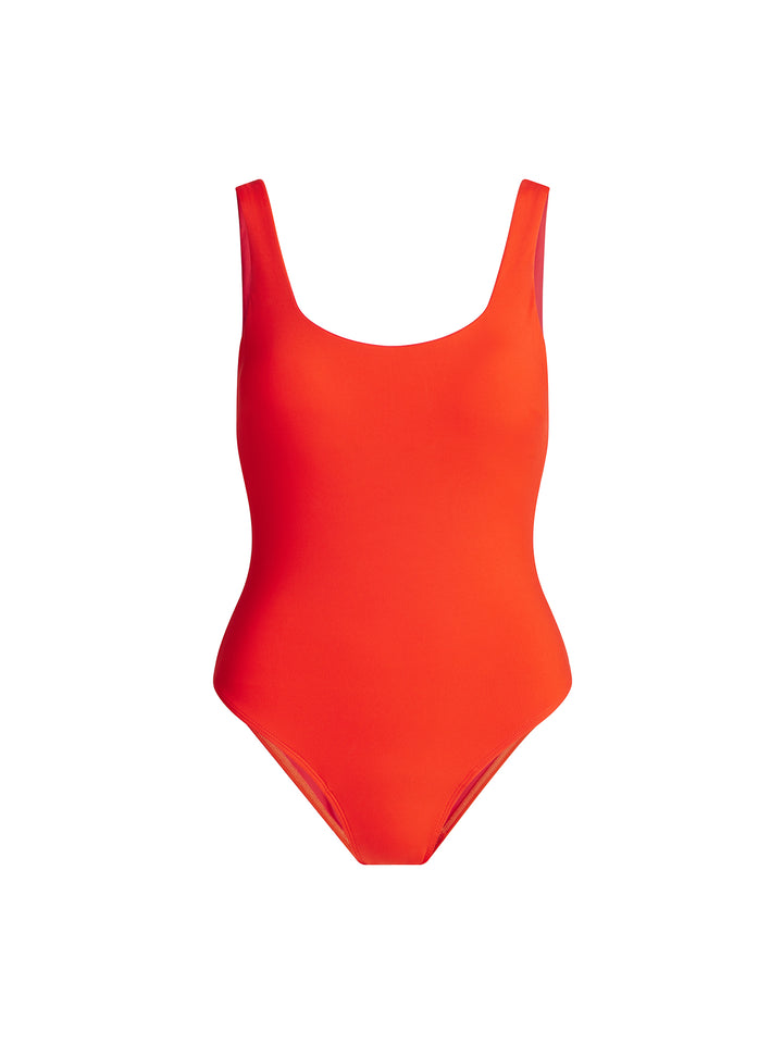 פקשוט של בגד ים שלם מפתח חזה עגול אדום פוינסיאנה (Poinciana) 