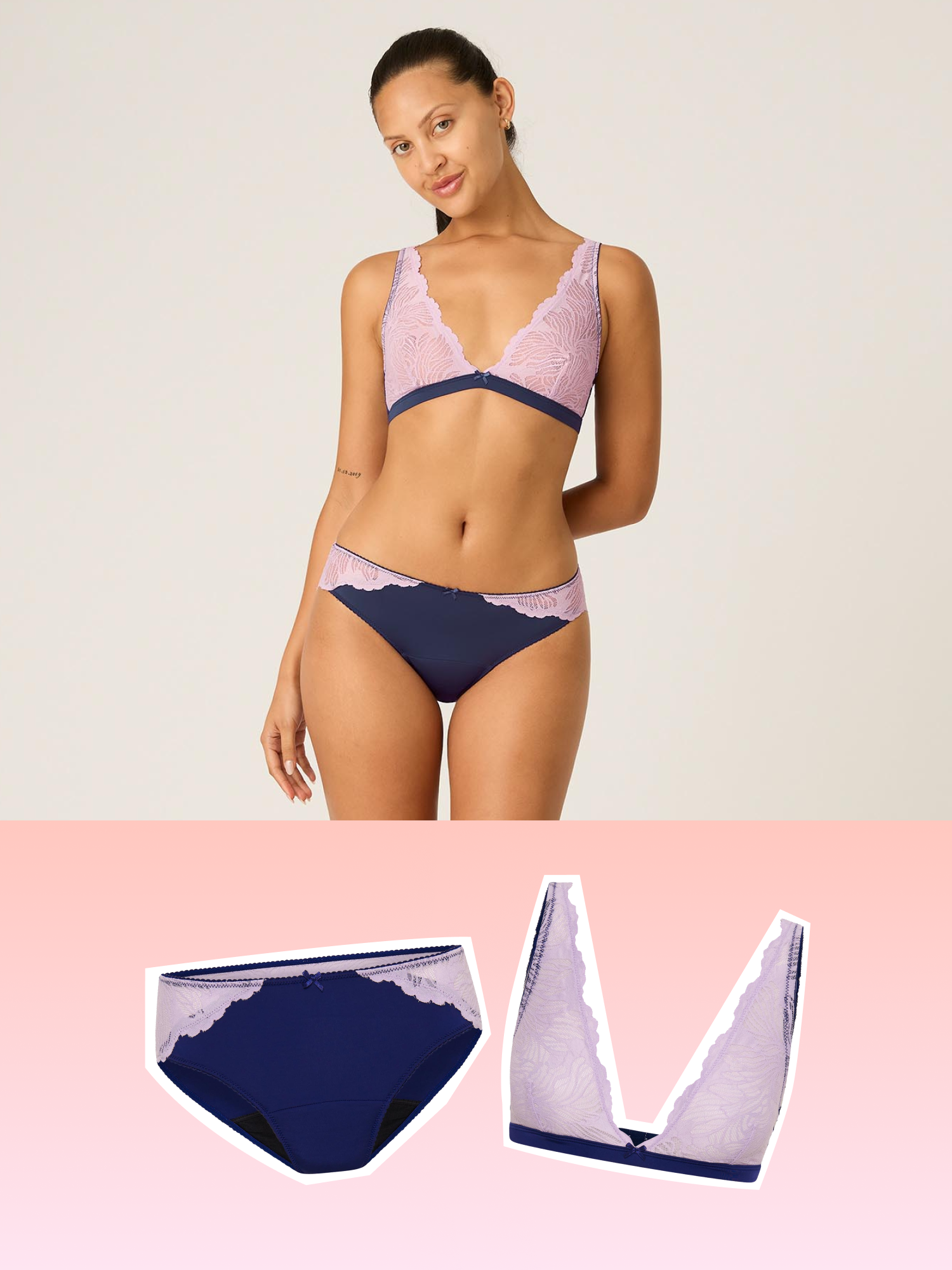 מידי בריף Ines + ברלט Sylvie | צבע Riviera Blue. מידת הדוגמנית: S
