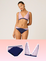 מידי בריף Ines + ברלט Sylvie | צבע Riviera Blue. מידת הדוגמנית: S