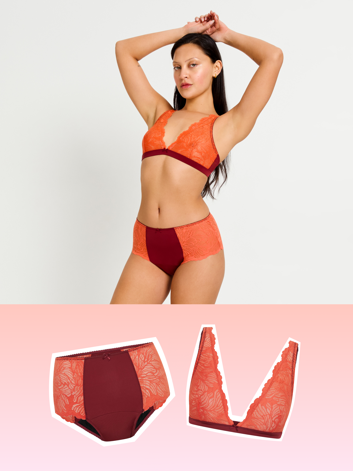 סט לאנז'רה סופג בורדו, מבט מלפנים. מידת הדוגמנית: S