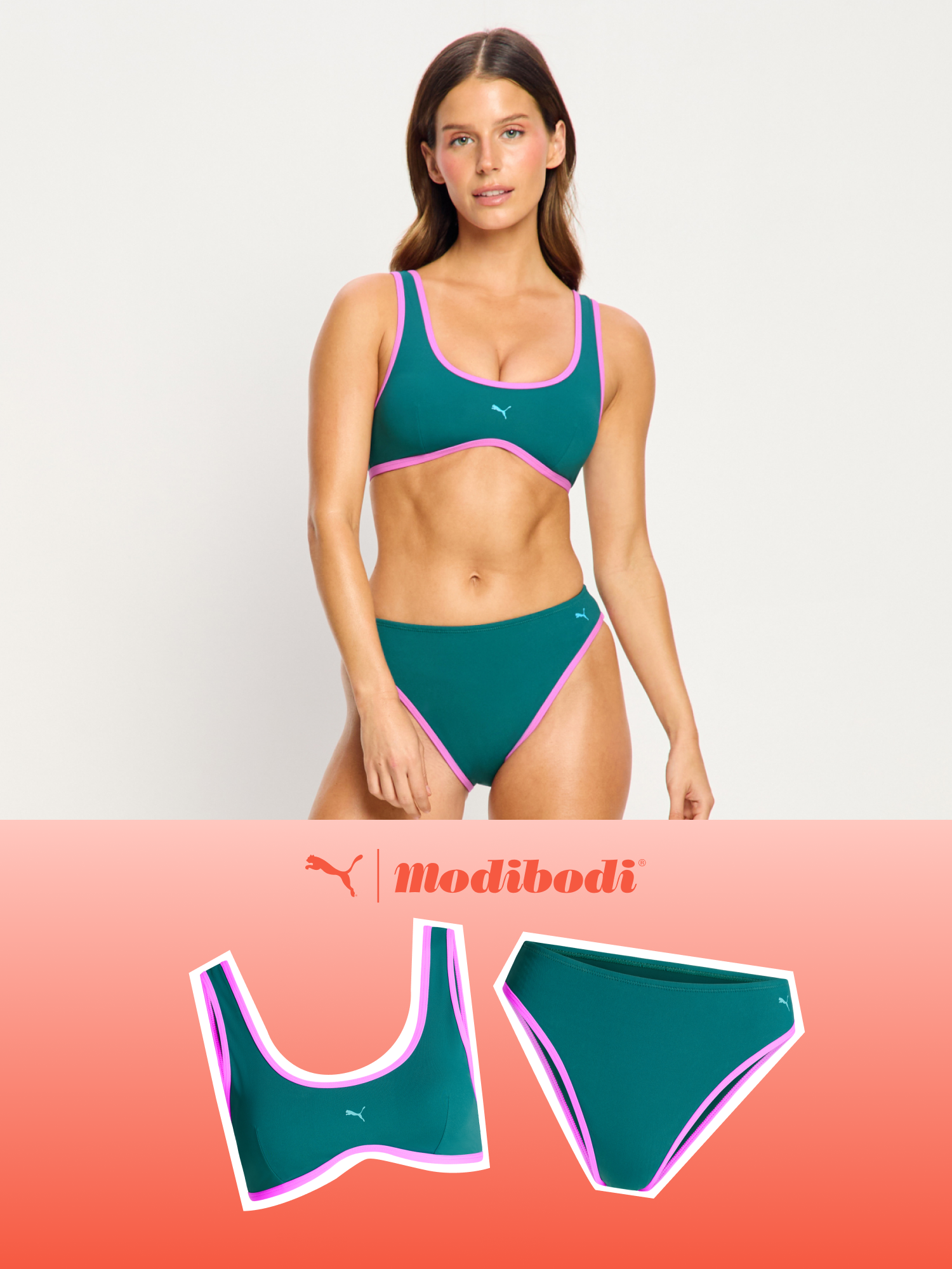 בגד ים מחזור פומה X מודיבודי היי לג צ'יקי מבט מלפנים. מידת הדוגמנית: S