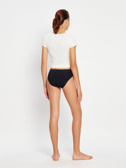 מבט מהגב על תחתוני מודיקומפורט נערות המציג כיסוי ישבן רגיל ונוח. מידת הדוגמנית: Youth Small