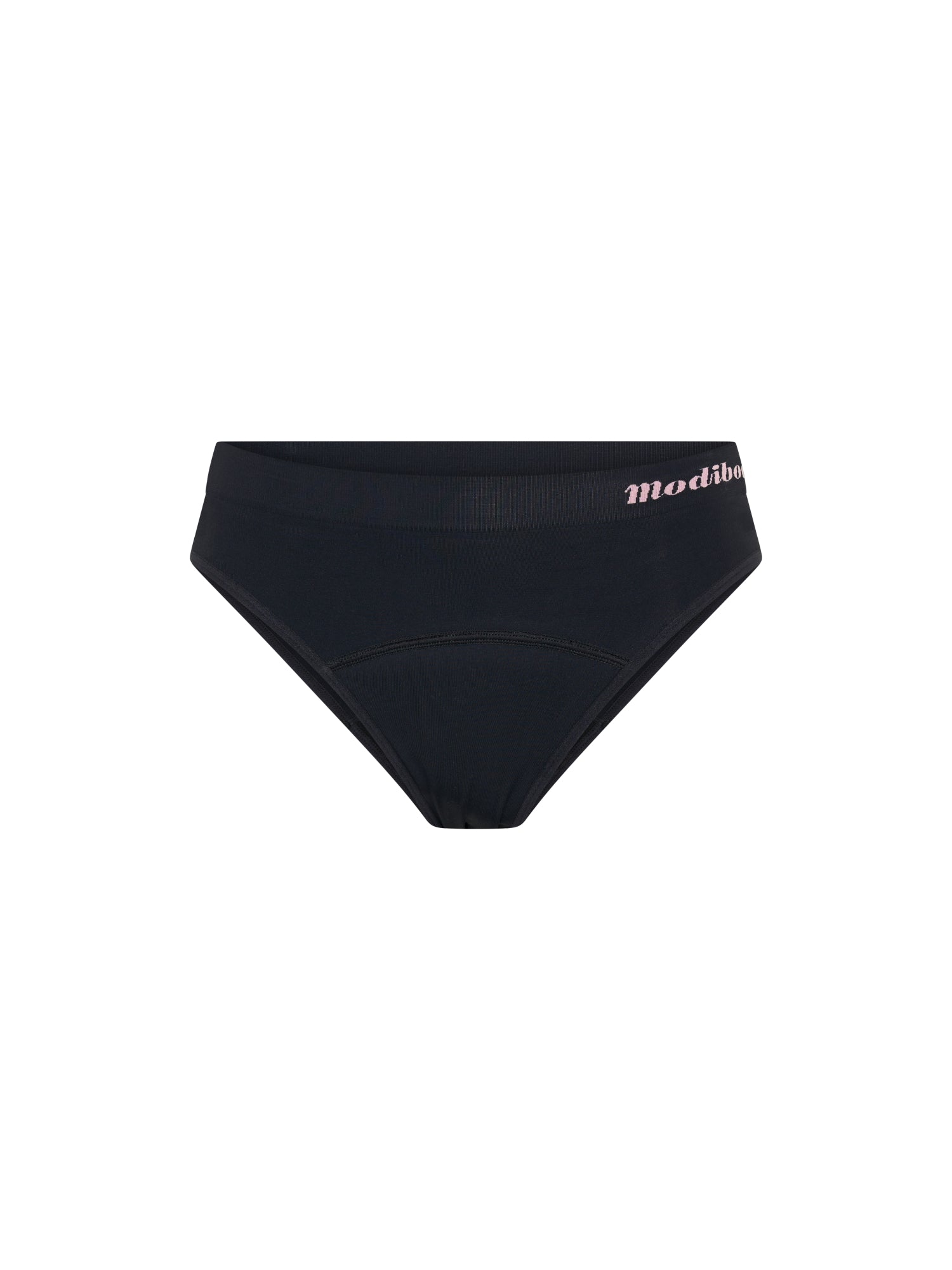 פקשוט של תחתוני מחזור מודיקומפורט לנערות בגזרת ביקיני בצבע שחור על רקע נקי.