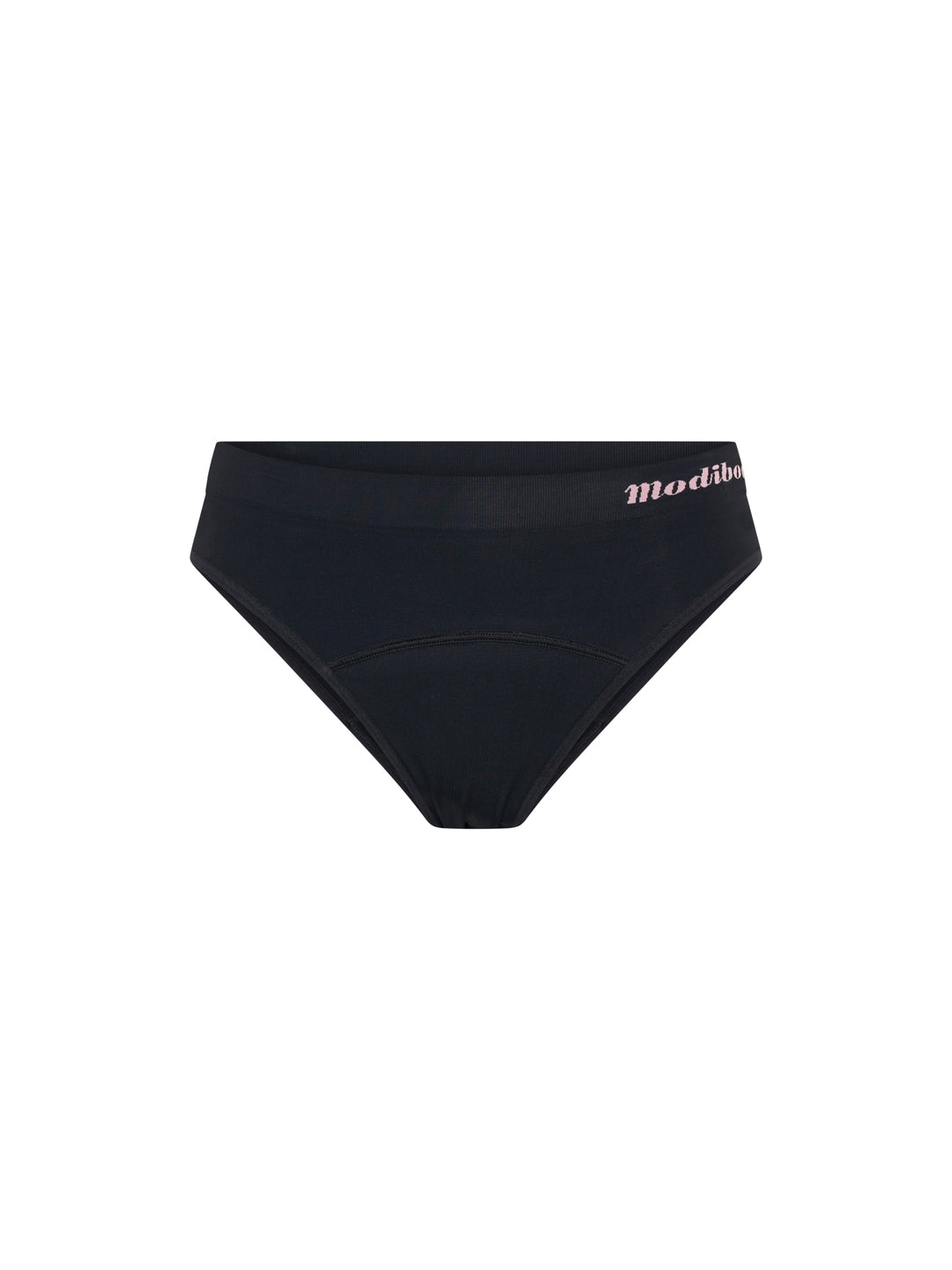 פקשוט של תחתוני מחזור מודיקומפורט לנערות בגזרת ביקיני בצבע שחור על רקע נקי.